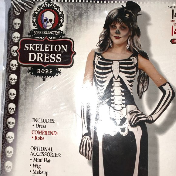 Skeleton Long Dress Costume Forum Novelties Bone Collection OS up to Size 14/16 - Picture 3 of 10